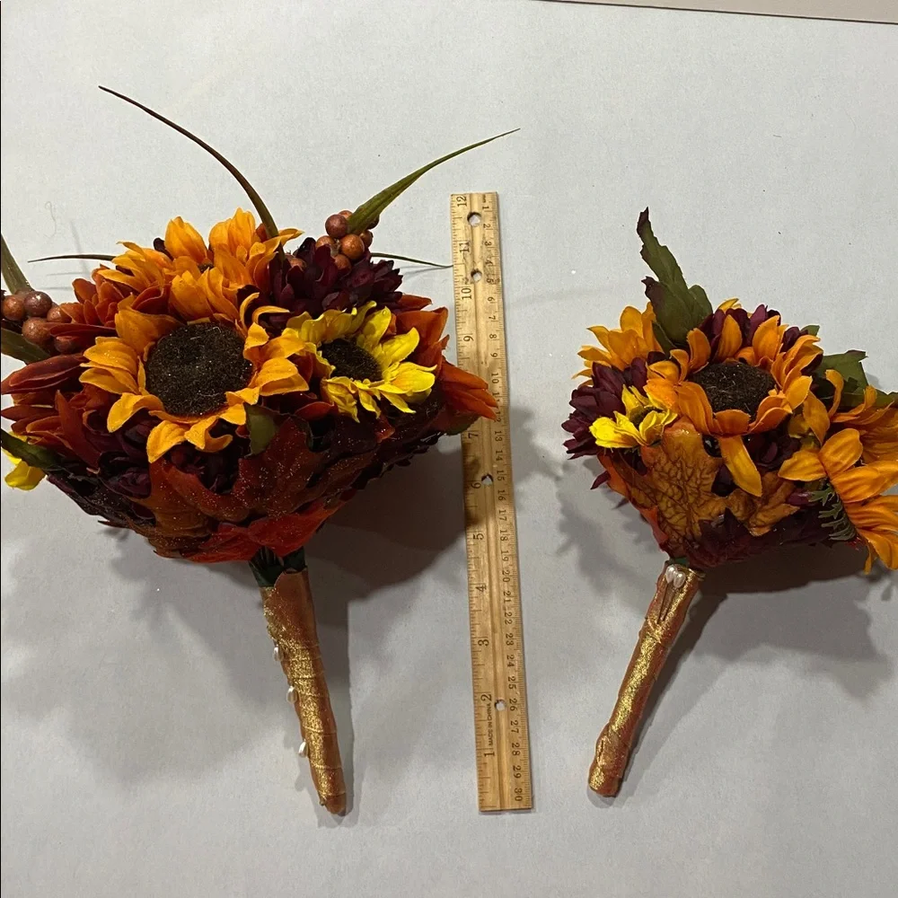 Sunflower and Berry wedding Bouquet fall Autumn Colors faux floral arrangements